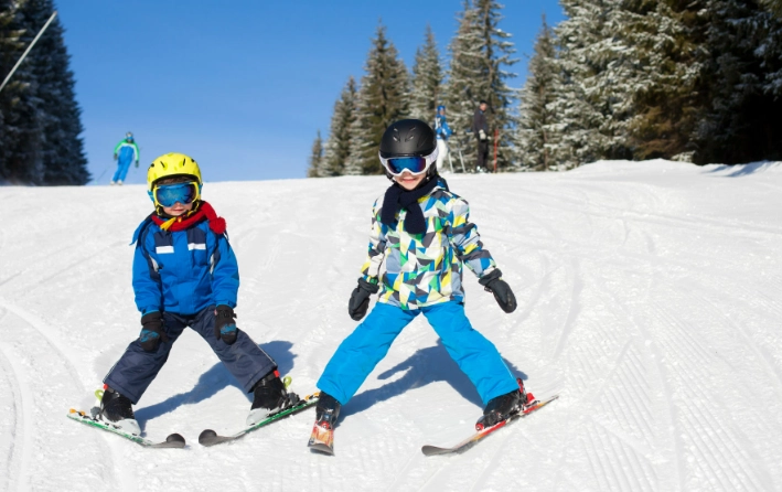Kid skiing for first time